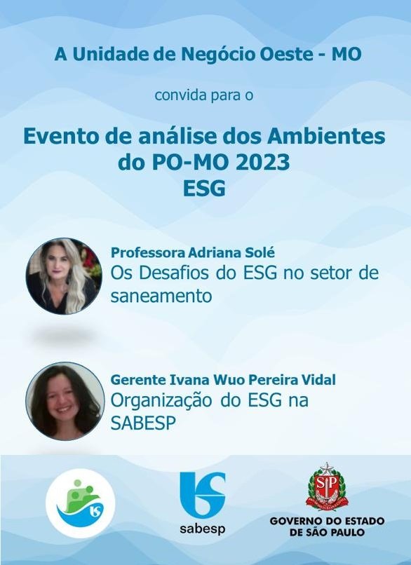 Sabesp – MO/SP: treinamento interno para executivos sobre Agenda ESG no setor de saneamento